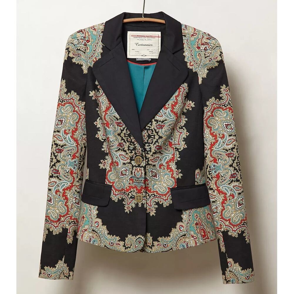 Anthropologie Cartonnier Tailored Paisley Blazer Size 10